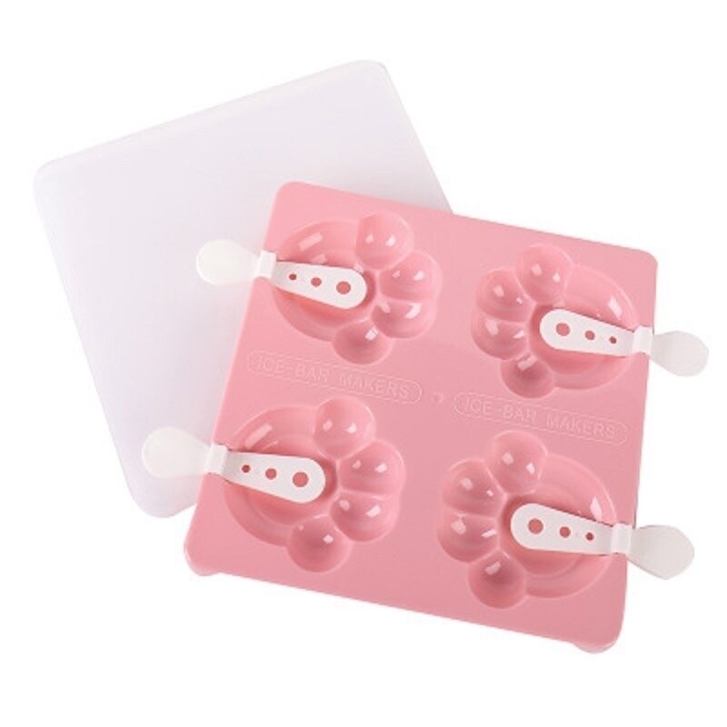 Ice Cream Molds 4-Hole Freezer Bear paw Strawberry Sakura Popsicle Mold