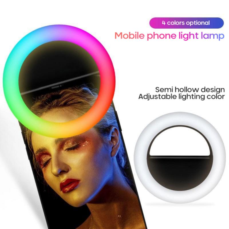 1Pc Rgb Led Mobiele Telefoon Selfie Ring Flash Lens Schoonheid Vullen Licht Lamp Draagbare Clip Voor Foto Camera Voor mobiele Telefoon Smartphone
