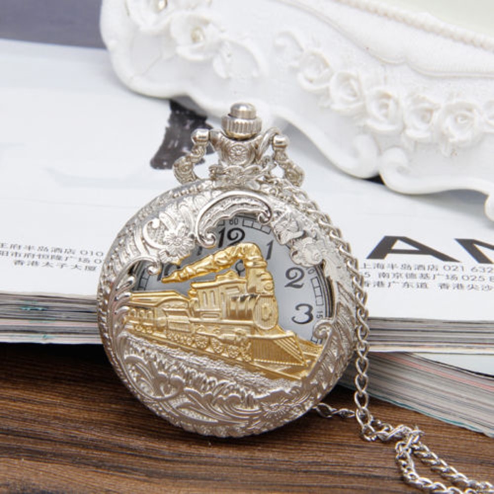 Women men pocket watch Vintage Steam Train Antique Chain Unisex Quartz Locomotive Pendant Pocket Necklace Watch Top