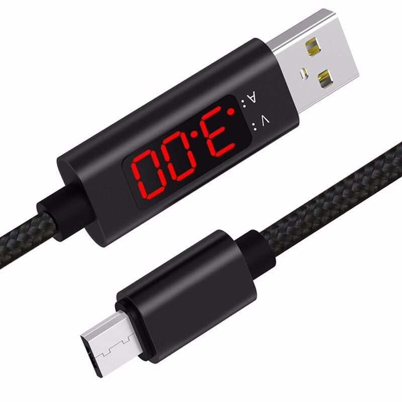 USB Display Kabel Für iPhone X Typ C Micro USB Kabel 3A Schnelle Ladekabel Mit LED Spannung Strom Display nylon Handys Kabel: Type C / black