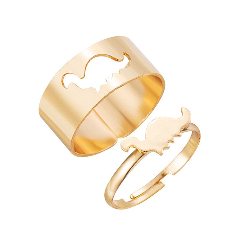 Amanti dello stile Punk farfalla anelli accoppiati anelli serpente dinosauro per donna uomo coppia anello aperto Set 2021 gioielli anelli mujer: cartoon dinosaur g