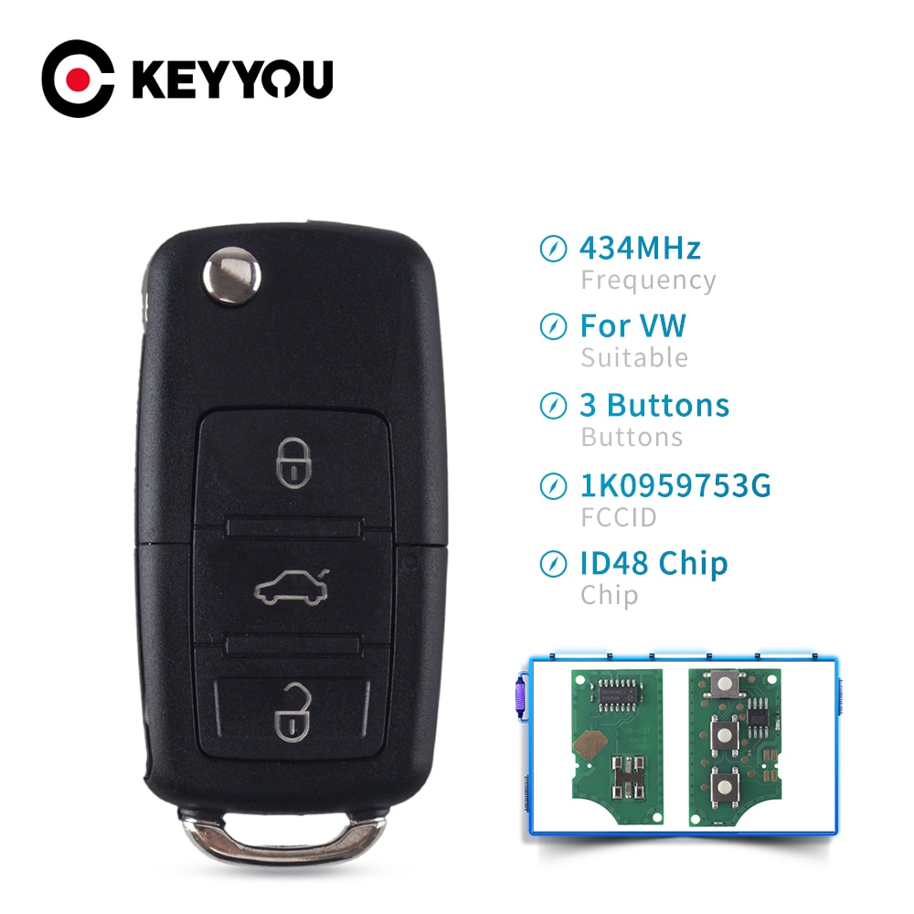 Keyyou Auto ID48 Chip 434 Mhz Remote Key Voor Vw Volkswagen Golf Passat Polo Jetta Touran Bora Sharan 1K0 959 753 G 2004 -