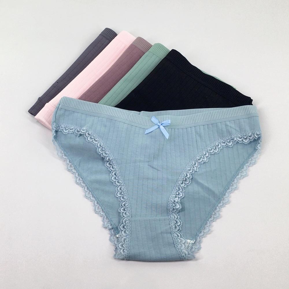 9397 Women Underpants 6 Pcs / Lot Underwear M-XL Cotton Seamless Solid Color Lace Briefs Panties: L