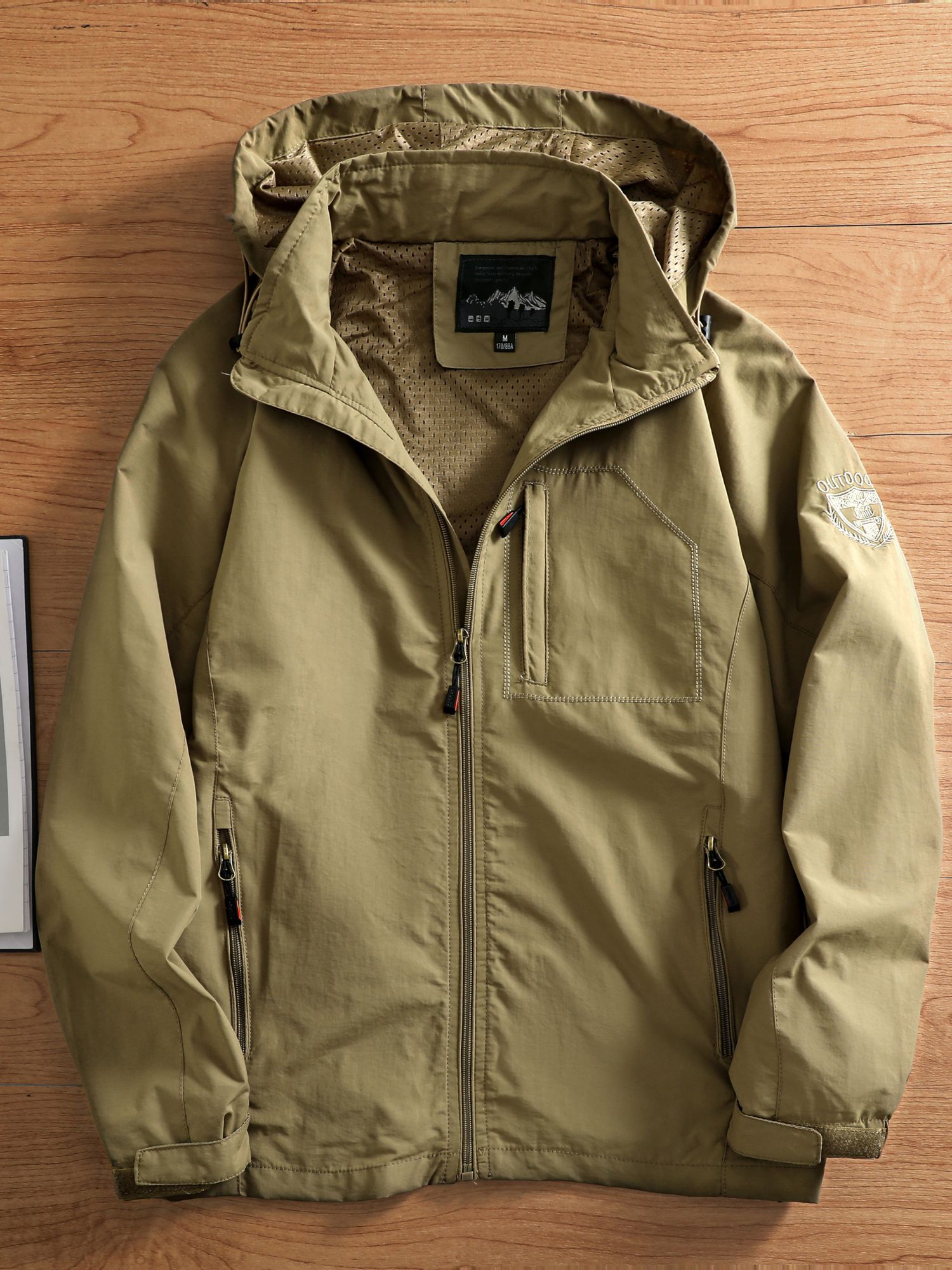 Caminas al aire libre para hombre, deportes, ocio, impermeable, resistente al viento, multibolsillos, sombrero desmontable, chaqueta, chaqueta: XL / Caqui