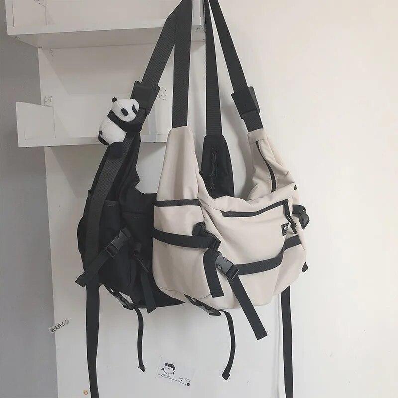 Borsa a tracolla da donna Kpop borsa da scuola per adolescenti impermeabile in nylon cargo hip-hop borsa a tracolla High street di grande capacità casual