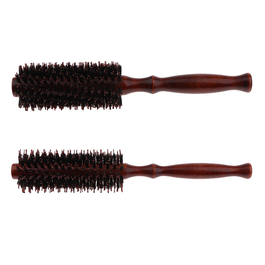 2x Unisex Volwassen Bruine Ronde Haarborstel Hair Styling Borstel Kappers Brus