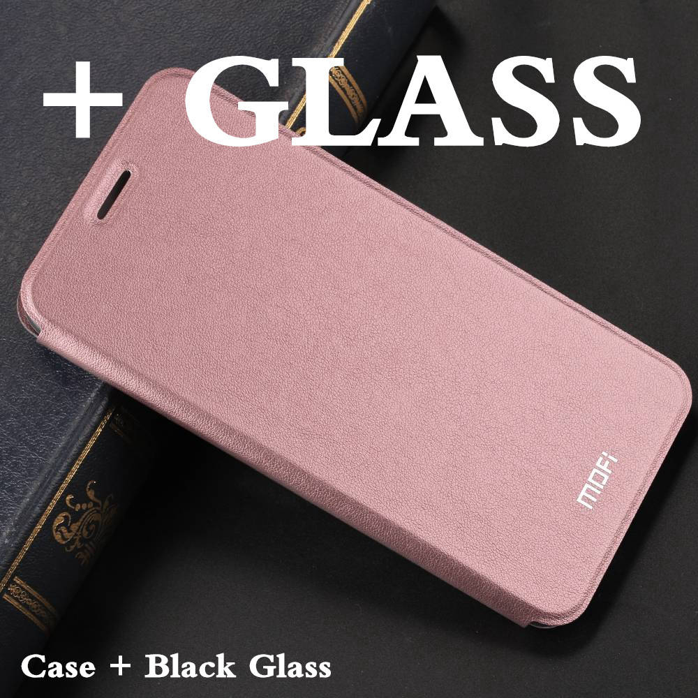 MOFi for Xiaomi Redmi 5 Plus Case for redmi 5 plus flip case cover Leather Capas coque for xiomi redmi 5 plus housing original: Rose Gold with Glass