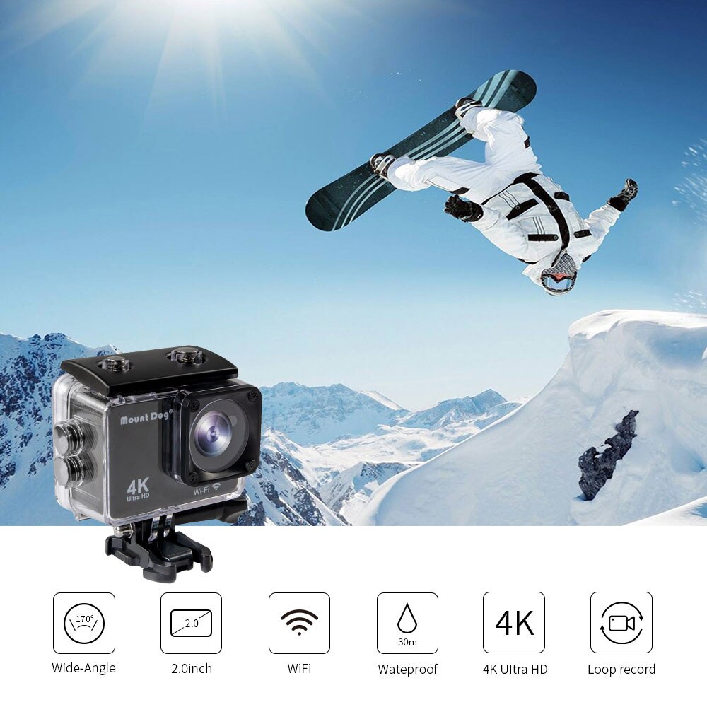 Go mountdog pro action sport video kamera ultra  hd 4k wifi fjernbetjening kamera videokamera dvr dv vandtæt taske tilbehør