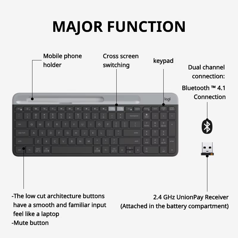 Logitech K580 Draadloos toetsenbord Draagbaar dun licht Kantoortoetsenbord voor meerdere apparaten voor pc Tablet Laptop Ipad Kantoorcomputer