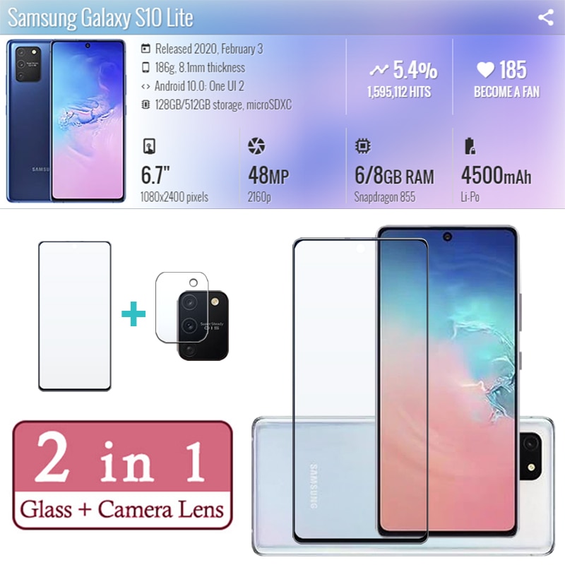 2in1 protective case for samsung s10lite light screen protector galaxy s10 s 10 lite lit with camera glass lens cam protection