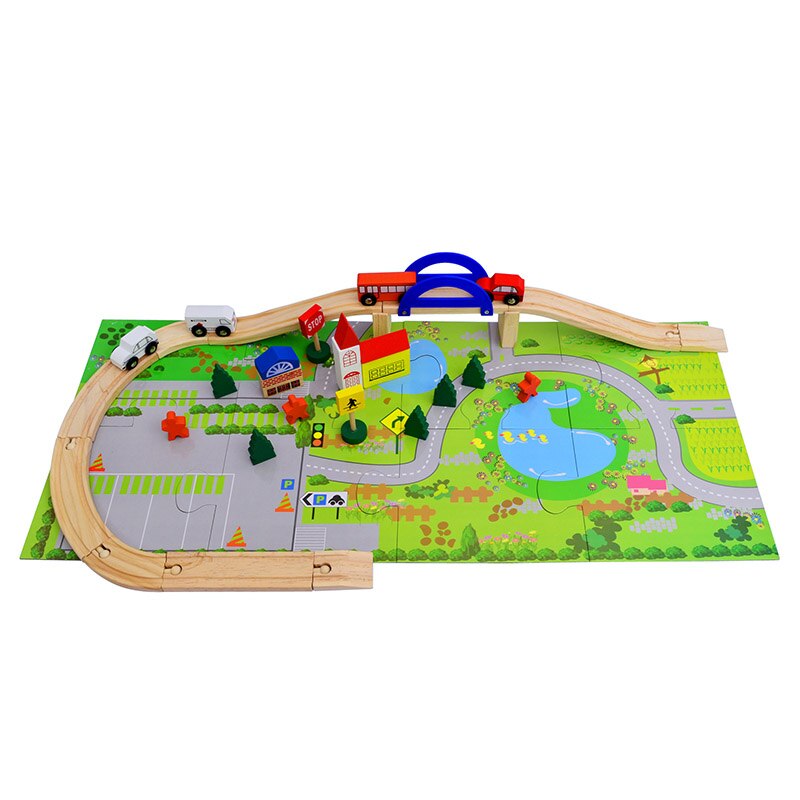 40 pcs Urban Rail Transit Scene Combination Overpass Rail Car Children's Educational Track Disassembly Wooden Toy