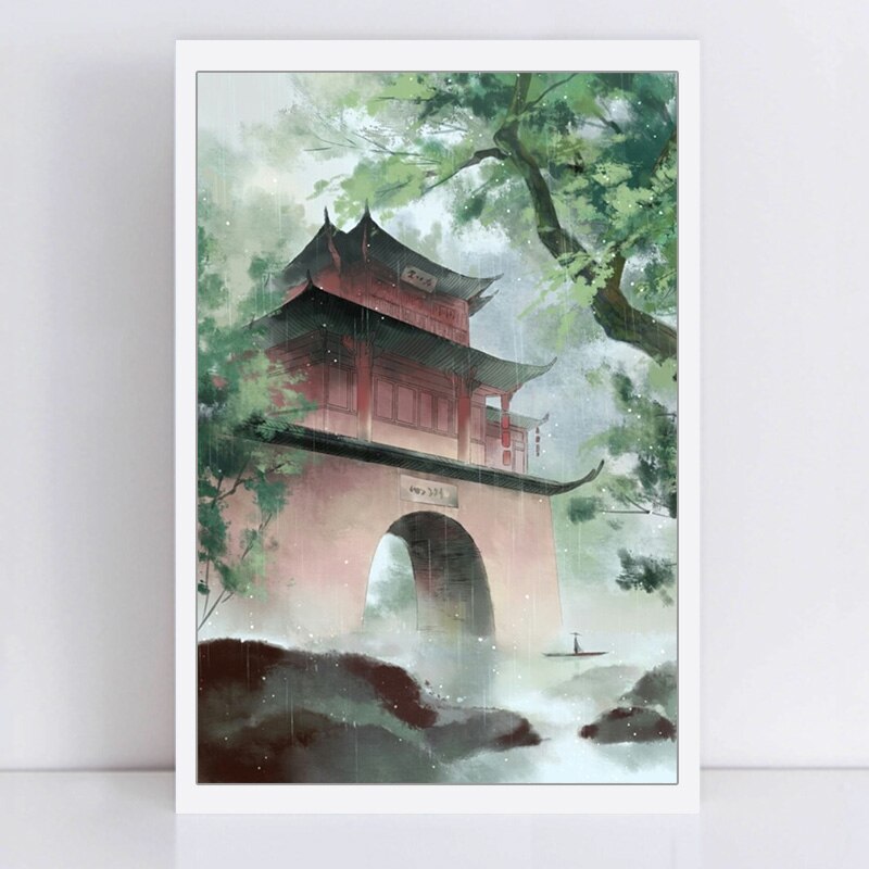 painting by numbers art paint by number Chinese ancient city tower peach landscape costume paintings by numbers on canvas oil: 3537 / 60x90cm No frame