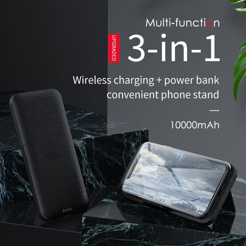 hoco 10000mAh QI Wireless Charger Power Bank QC3.0+PD 18W Fast Charging USB Powerbank External Battery for iphone 11 Samsung S10