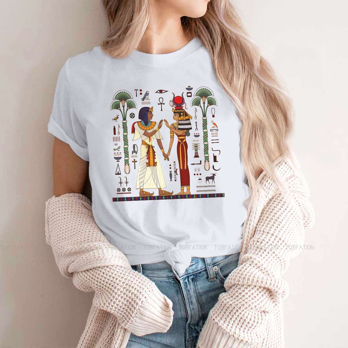 Hieroglyf symbol oldtidskultur synge symbol feminint tøj egyptisk det gamle egypten t-shirt goth vintage kvindelig top