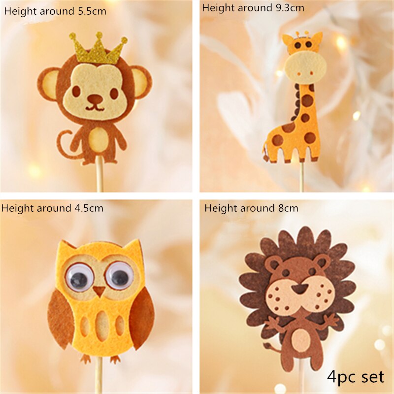 Voelde Dieren Aap Leeuw Giraffe Uil Cake Topper Voor Verjaardagsfeestje Decoraties Bakken Levert Baby Shower Kid Liefde