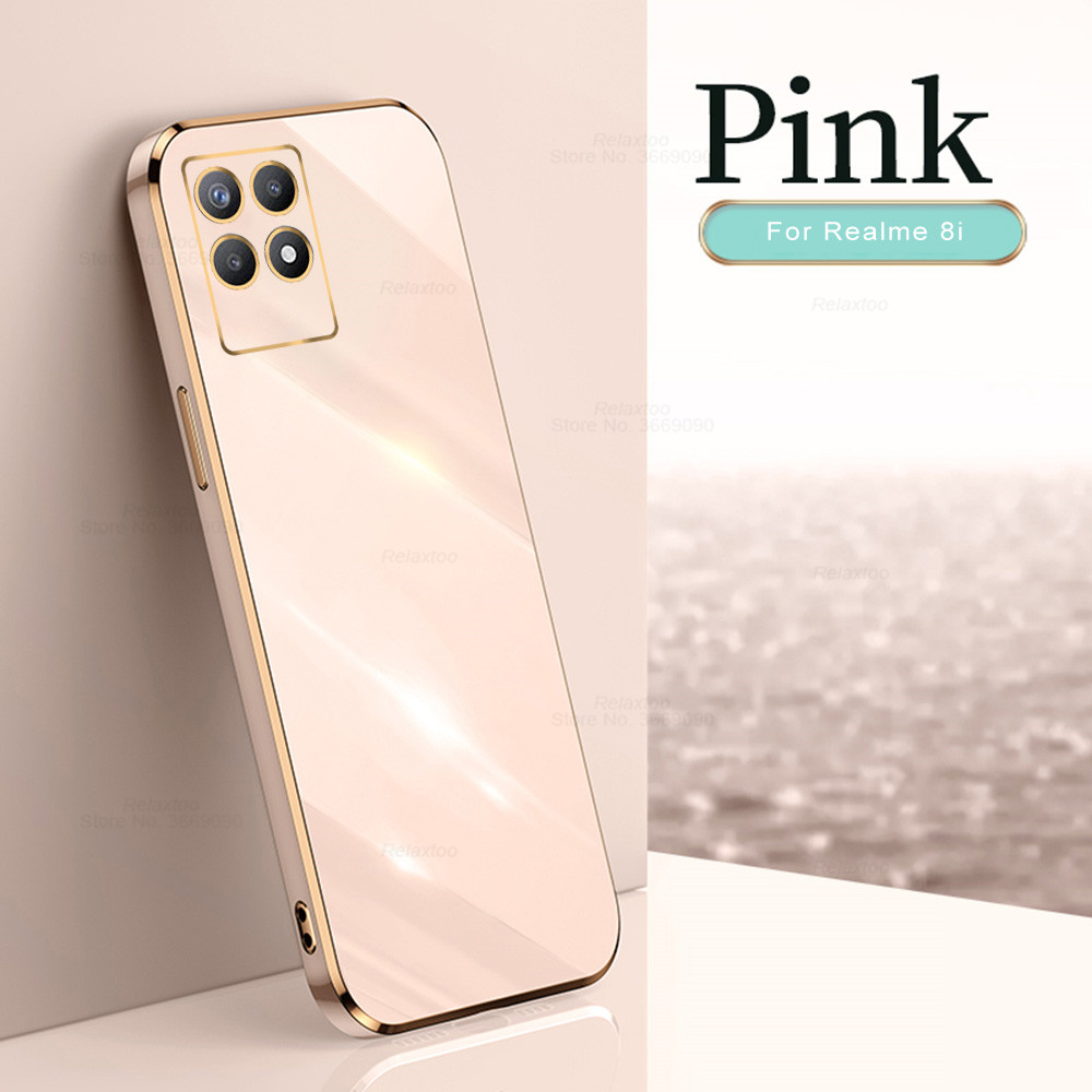 Voor Realme 8i Case Plating Vierkante Frame Soft Silicon Cover Voor Oppo Realme 8i Realmi Rijk 8 Ik I8 Realme8i bescherming Back Shell: For ipoo 77 / pink