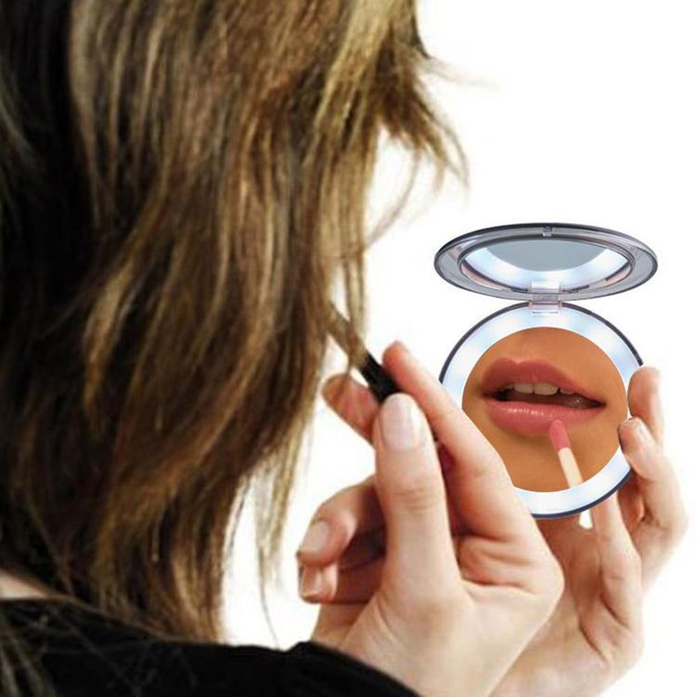 Led Mini Make-Up Spiegel Hand Held Vouw Kleine Pocket Compacte Draagbare Usb Oplaadbare Vouwen Cosmetische Spiegel Make-Up Tool