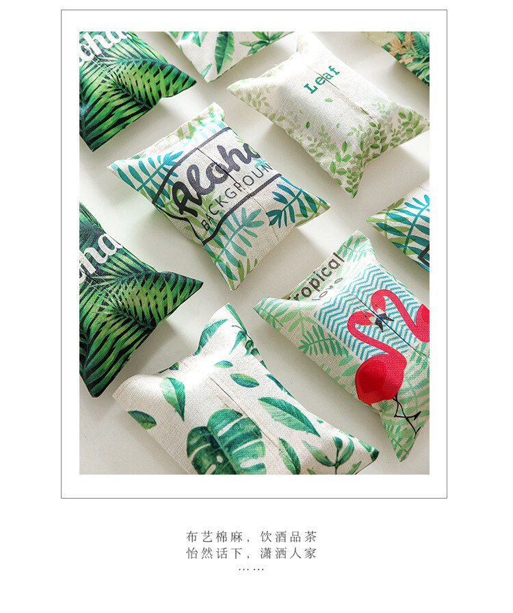 Home plant cotton and linen tissue box living room bedroom paper towel set rainforest fabric paper bag