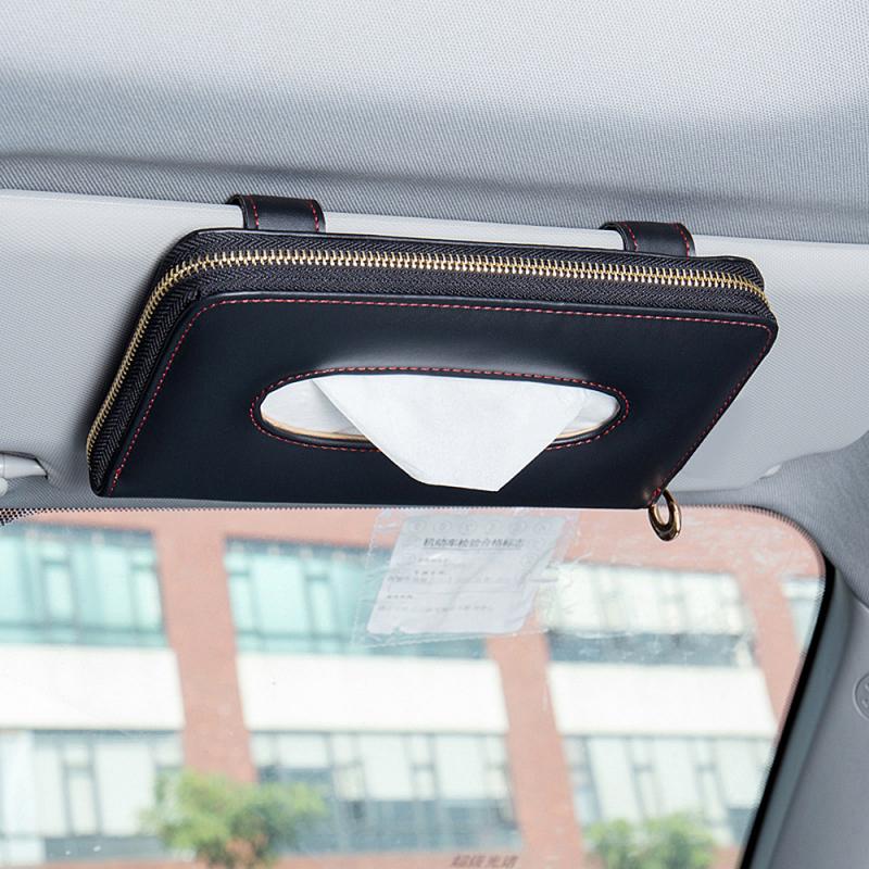 Bolsa de toalla de papel parasol para coche Multi-función de cuero asiento colgante para coche caja de pañuelos de papel: 2