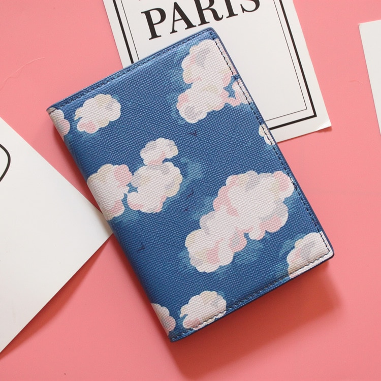 Cloud Pattern Women Passport Cover Travel Accessories PU Passport Protector With Bank ID Card Holder Case for Kids Women