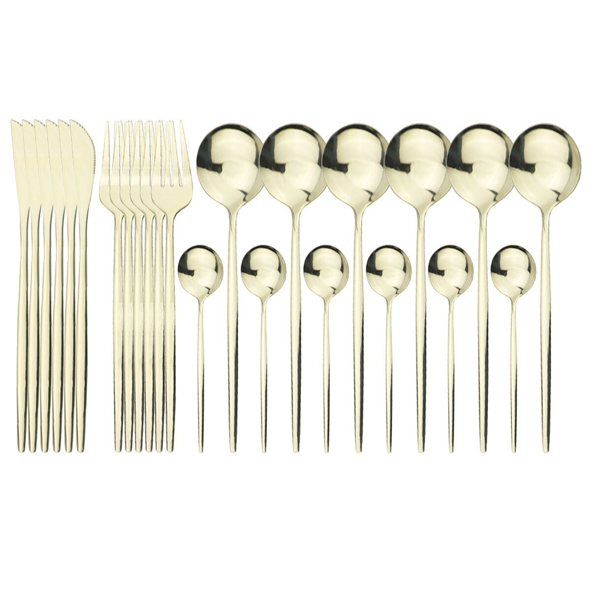24Pcs Green Silver Cutlery Set Stainless Steel Dinnerware Set Knives Forks Spoon Dinner Tableware Set Kitchen Party Flatware Set: Champagne