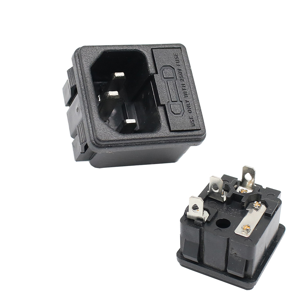 IEC320 C14 Electrical AC Socket 3 pin red LED 250V Rocker Switch 10A fuse female male inlet plug connector 2 pin socket mount: Brown