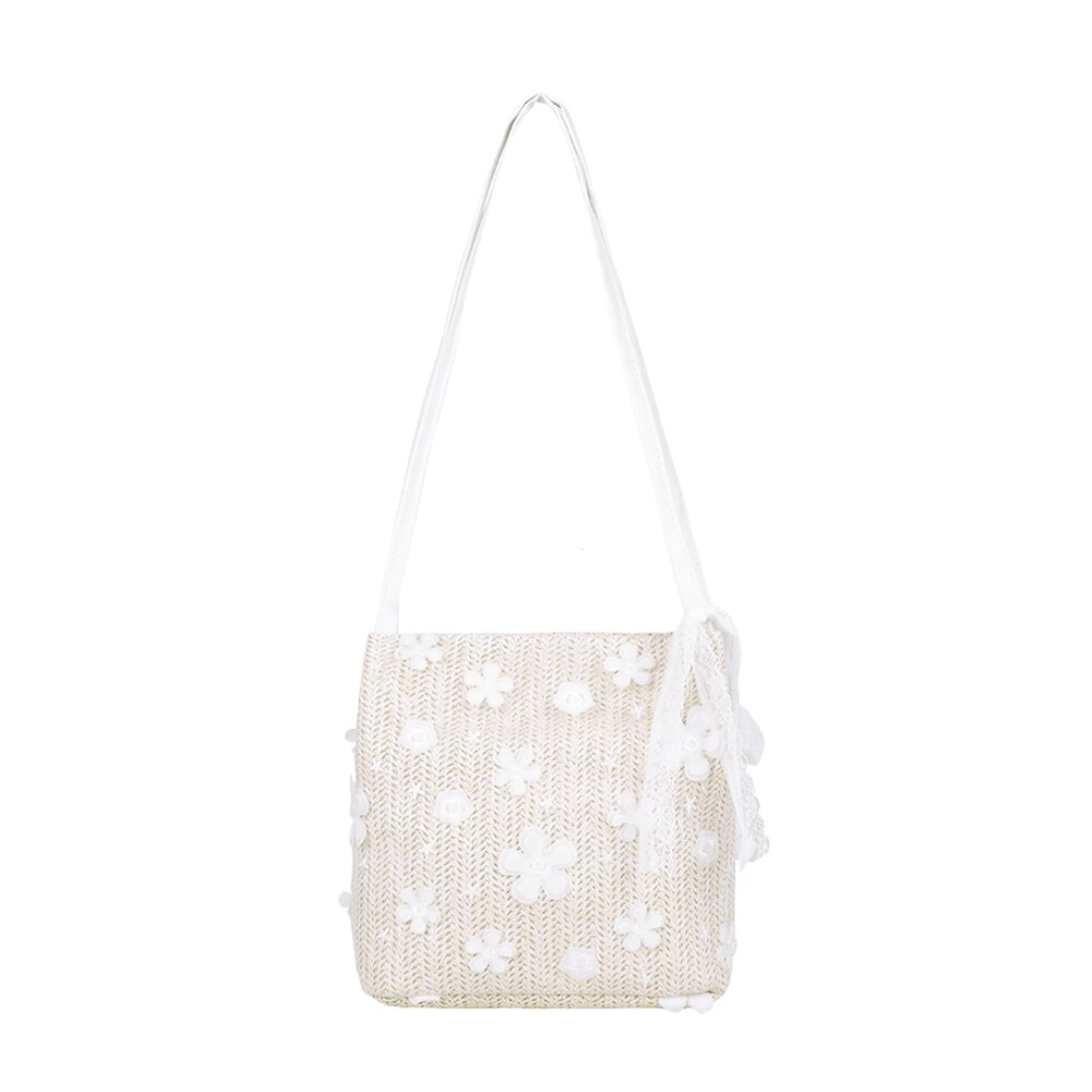 Sacs de paille pour femmes à la main tissé dentelle fleur sac à main été plage voyage sacs à bandoulière femme Shopping Totes: Beige