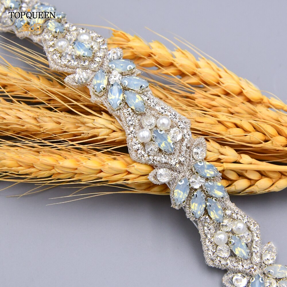 TOPQUEEN-cinturones de novia S485, apliques de cristal de para cinturones de novia, cinturón para vestido de bodas con diamantes de imitación, Ópalo