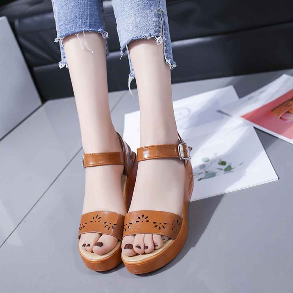Hollow Wedge Sandals Women Summer Thick-soled Sponge Cake Buckle High-heeled Roman Shoes Woman Platform High Heel Zapatos