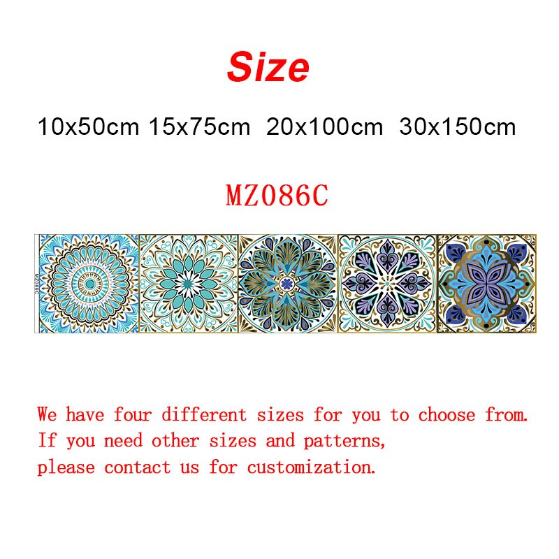 Dreamlike Blue Mandala Style Strips Tiles Wall Sticker Transfers Covers for Kitchen Bathroom Waterproof Peel & Stick Art Mural: MZ086  C / 10cmX50cmX1pcs