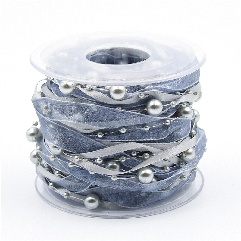 Ruban de décoration en chaîne de perles | 12 couleurs, ruban Transparent pour décoration faite à la main, bricolage: Gris
