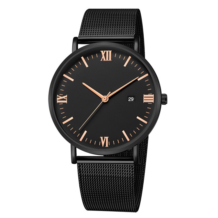 Relogio Masculino moda Roman cyfrowe zegarki męskie Top marka kwarcowy siatka ze stali nierdzewnej zegarek na rękę z paskiem, bransoletą erkek kol saati: black rose