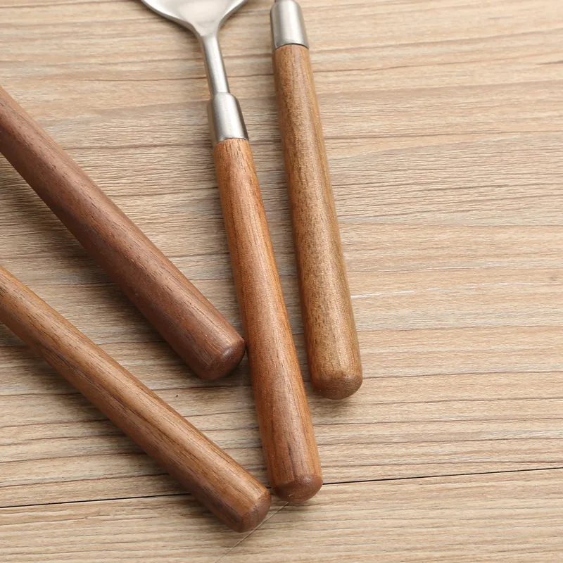 Utensílios de cozinha com cabo de nogueira, faca de bolo de aço inoxidável, pá, colher de arroz, concha de sopa, componente de serviço de restaurante