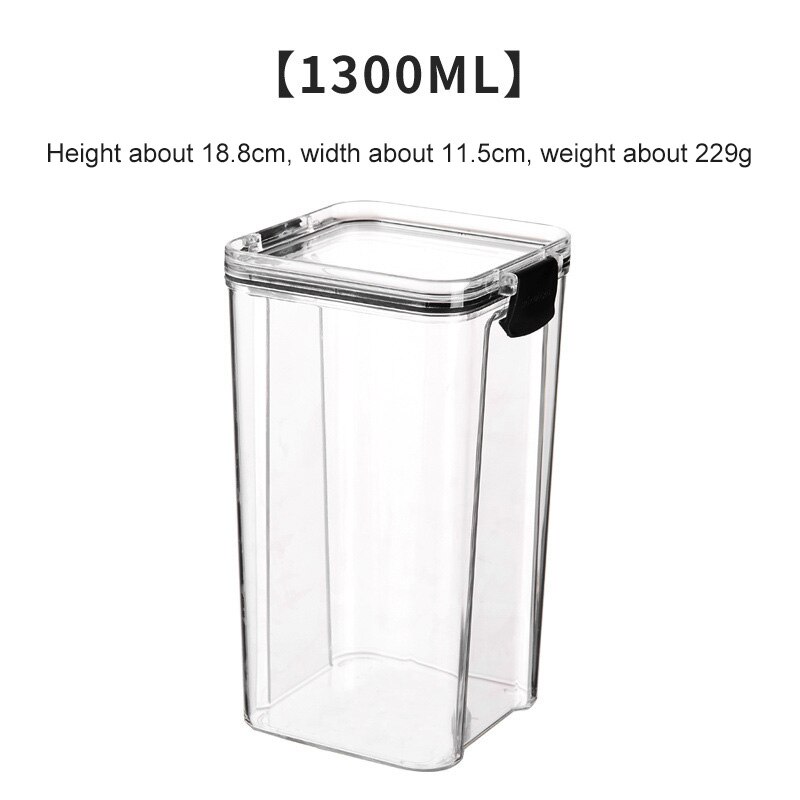 4 Different Capacity Plastic Sealed Cans Kitchen Organizer Storage Box Transparent Food Canister Keep Fresh Clear Container: Black2 1300ml