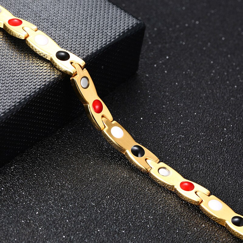 Vnox ton or femmes Bracelets équilibre énergétique thérapie Bracelet acier inoxydable lien avec aimant puissance pierres