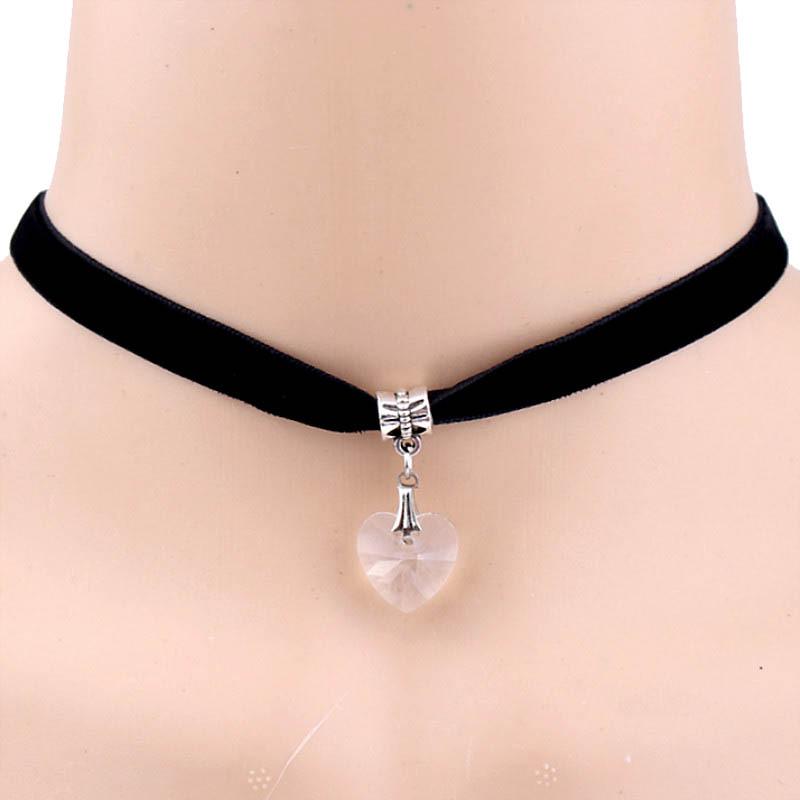 Vrouwen Fluwelen Choker Hart Kristallen Hanger Kettingen Voor Vrouwen Sieraden Vrouwelijke Zwarte Lint Ketting Party Kraag: white