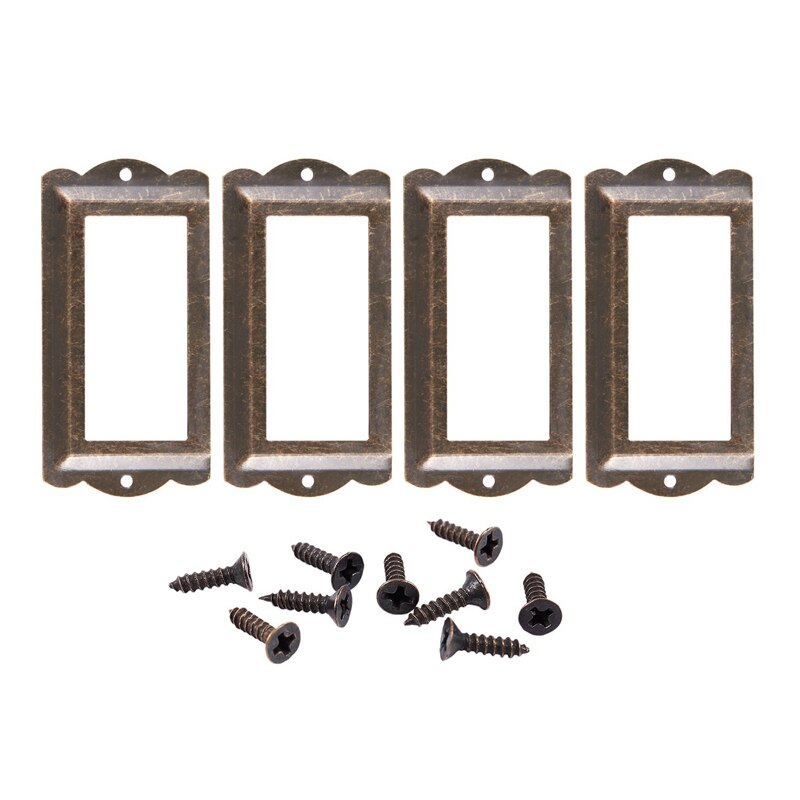 Office File Drawer Tag Label Holder 85mm x 42mm 4 Pcs Bronze Tone