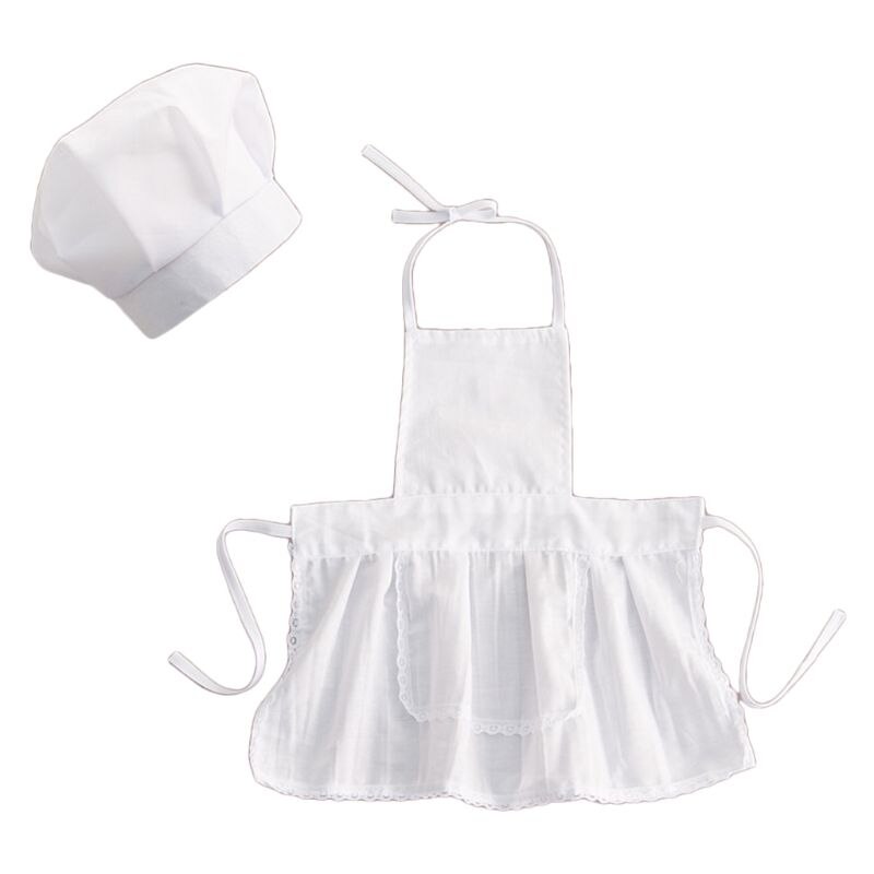 2 stk sød baby kok forklæde og hat spædbarn barn hvid kok kostume fotografering prop  h55b: 2b