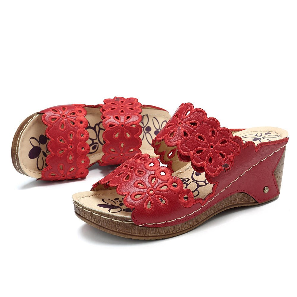 été gladiateur femmes chaussures décontracté fleurs creux crochet boucle sandales cale plate-forme Sandalias Mujer taille 36-41