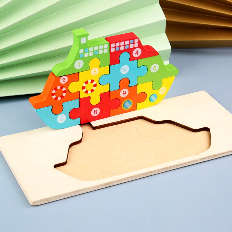 Baby Kids Houten Dier Verkeer Puzzel Vroeg Leren Educatief Speelgoed Voor Kinderen Brain Teaser Puzzel 3D Speelgoed: Steamship