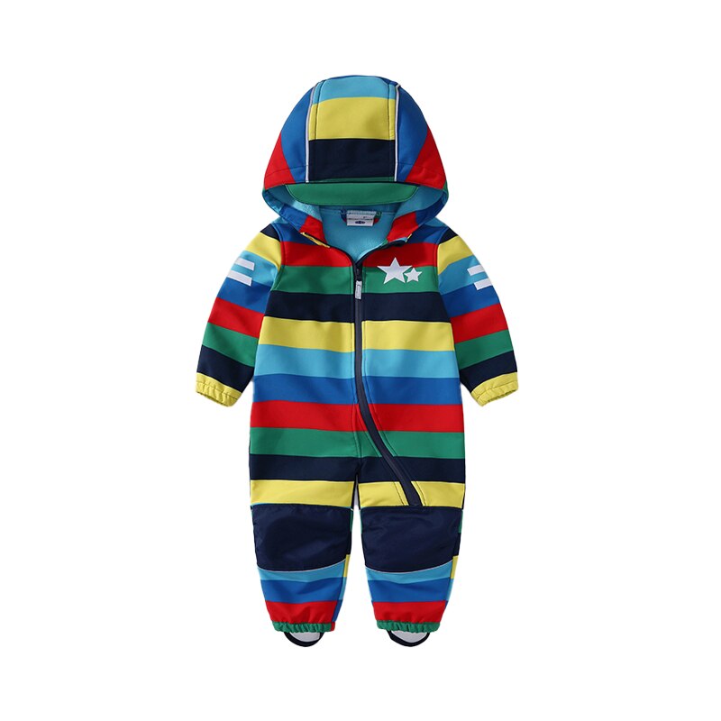 Tuta impermeabile per bambini soft shell per ragazzi e ragazze pagliaccetto monopezzo per mantenere caldo, impermeabile, antivento e velluto: MULTI / 122-128height128CM