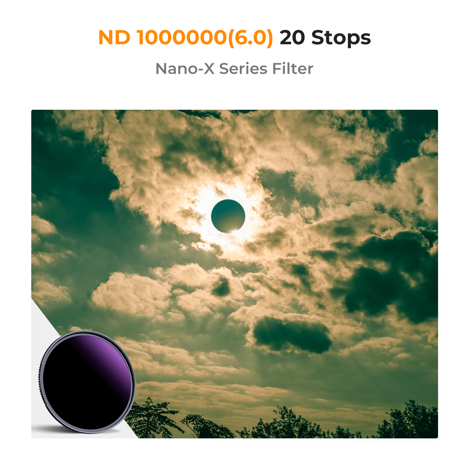 K&F CONCEPT Solar Filter ND1000000 20-Stop Solid Neutral Density Celestial Event Photography Filters 28 Multi-Coating Nano-X