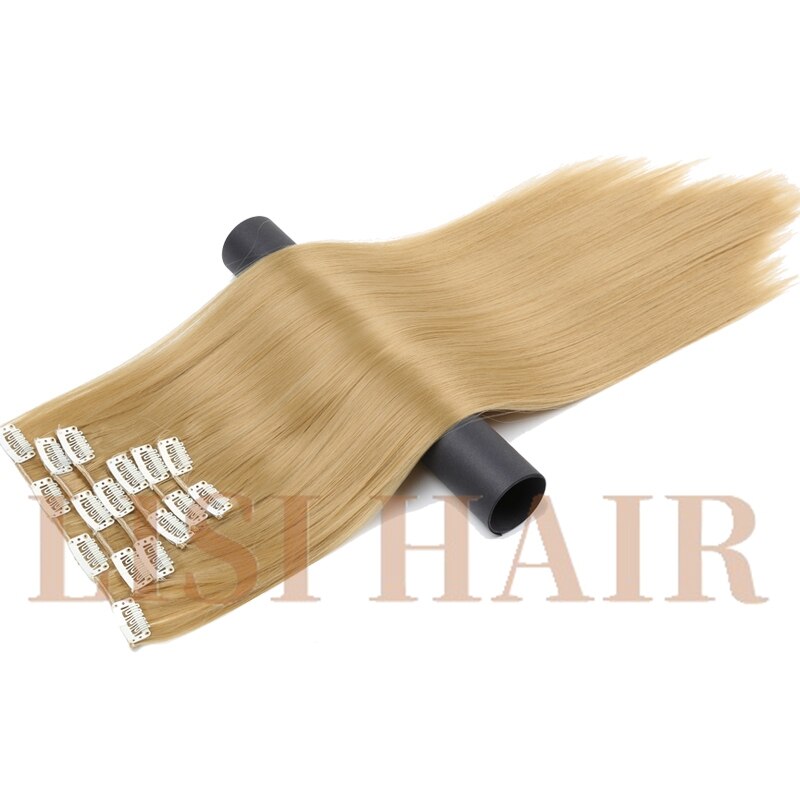 LISI HAIR 55cm Long 16 Clip in Hair Extension Straight Hairpiece Synthetic Hair For Women 140g High Temperature Fiber: 27M613