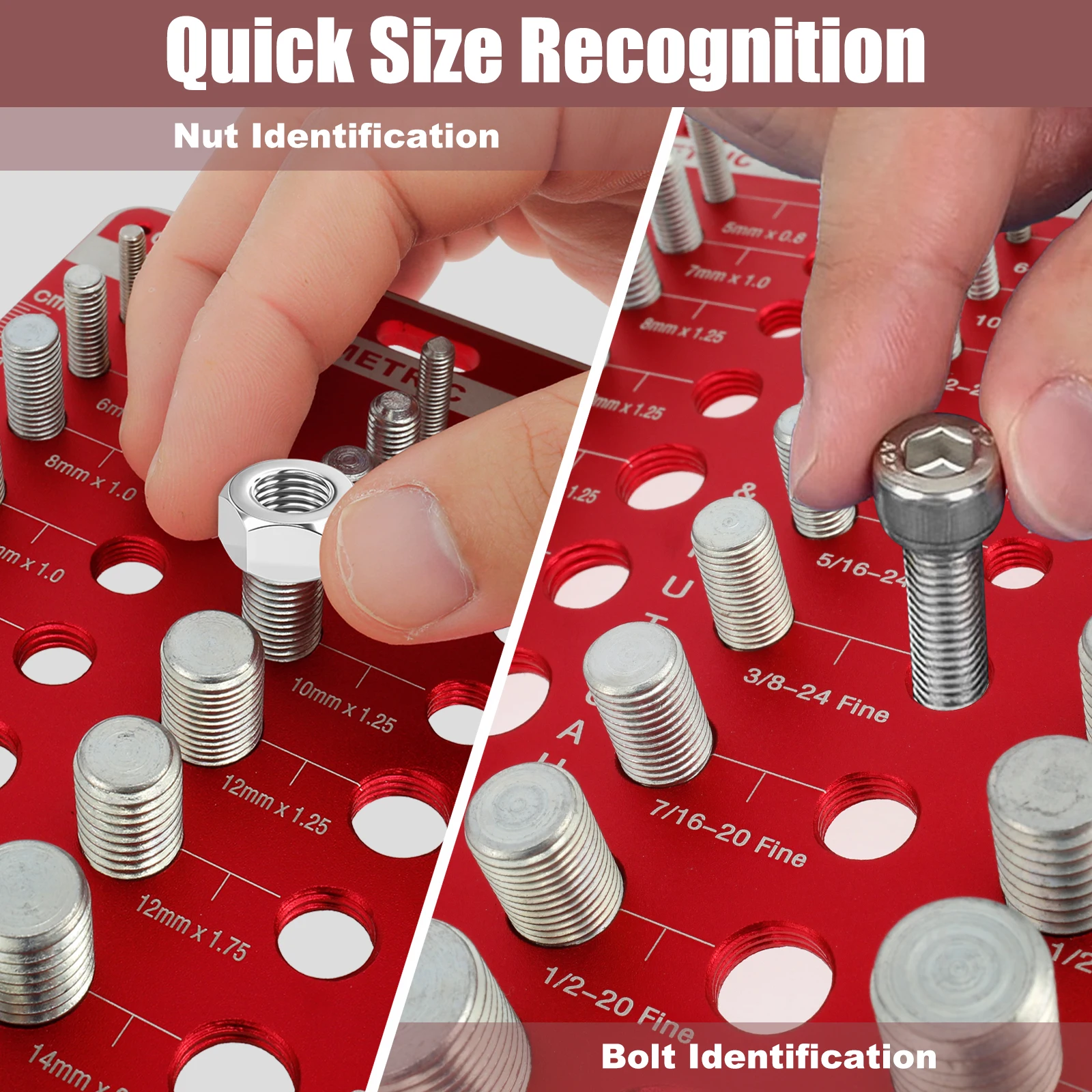 Aluminum Alloy Bolt Nut Gauge for Workshop Garage 34 Holes Bolt Size Thread Gauge Multifunctional Nut Bolt Thread Checker