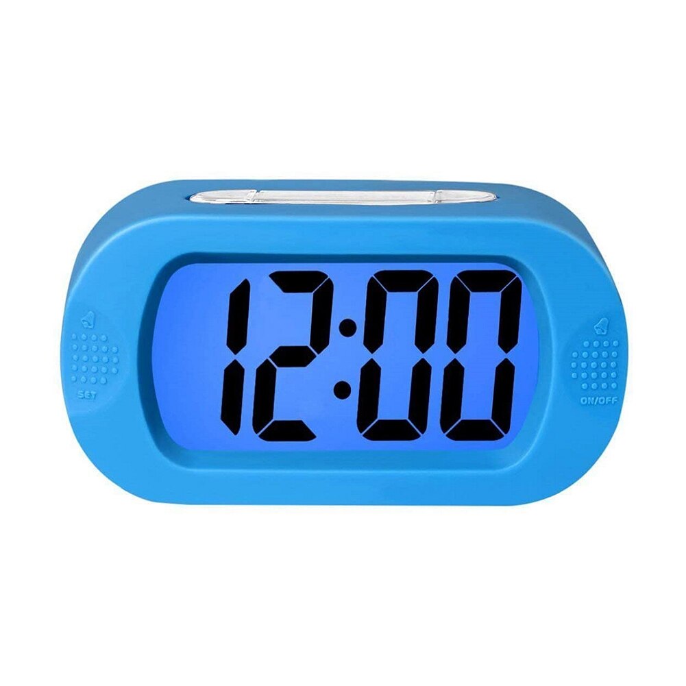 LCD Digital Alarm Clock Electric Display Clock Silicone Shell Luminous Desktop Clock for Children Living Room Desk Clock: Blue