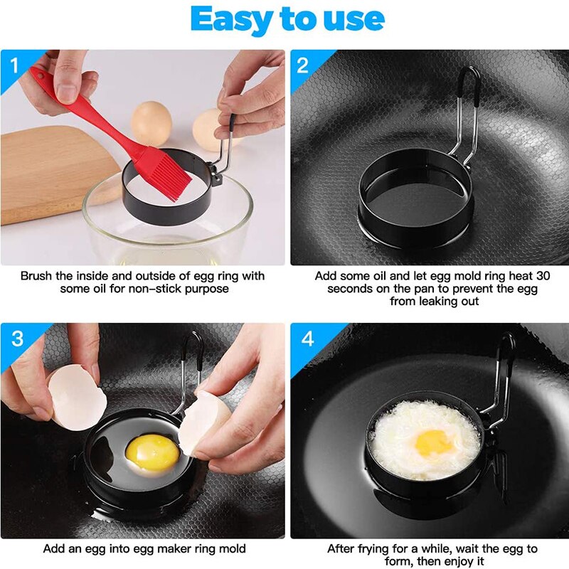 Stainless Steel Egg Cooker Egg Shaper Nonstick Cooking Handheld Mold Omelette Pancake Maker Tool Kitchen Accessories