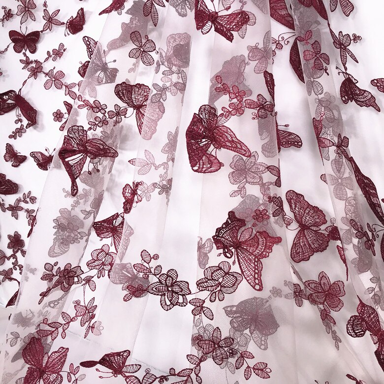 Robe de mariée à motif papillon blanc, 150x100CM, avec appliques, voile, écharpe, brodé, Patch en dentelle: Wine
