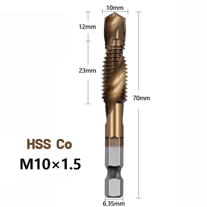 Hex Shank Cobalt Plated Screw Thread Tap Drill Bits Set Compound M3-M10 HSS Screw Thread Metric Tap