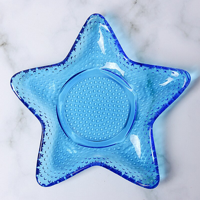 Série océan bol en verre cristal sans plomb, en forme de conque, assiette Phnom Penh, assiette à festons, étoile de mer, collation, salade: Blue starfish plate