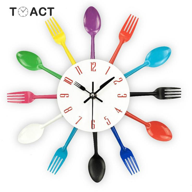 Large Wall Clock For Kitchen Knife And Fork Spoon Clocks Stainless Steel Modern Living Room Quartz Home Watches